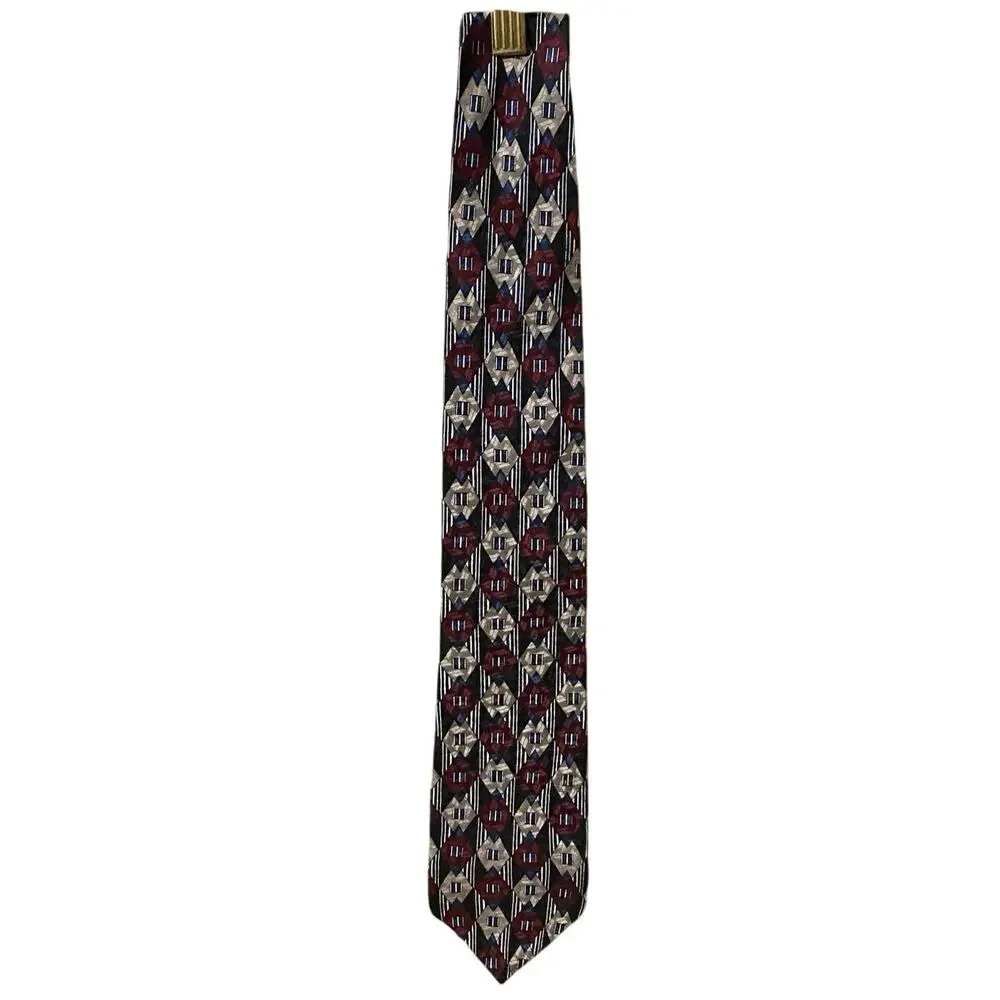 Oscar de la Renta Silk Tie Couture Collection Geometric Pattern 90s Vintage USA